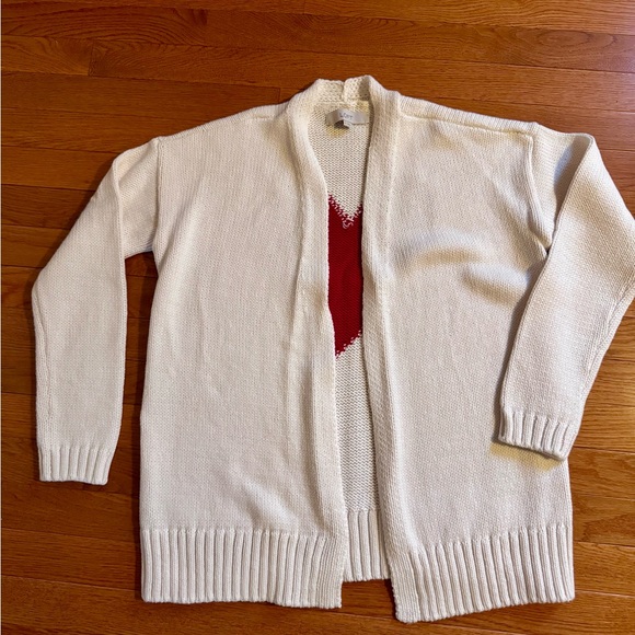 LOFT Cream Cardigan with Red Heart on Back Medium NWOT - Picture 3 of 7